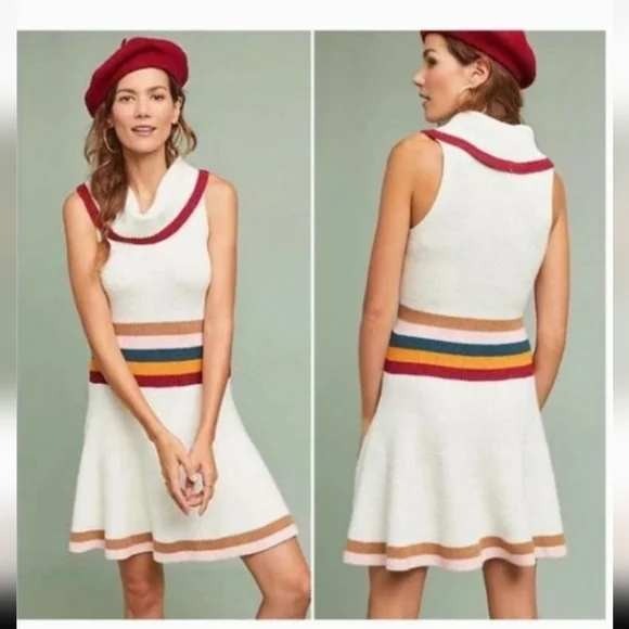 Maeve by Anthropologie Dresses & Skirts - Maeve Anthropologie Striped Cowl Neck Sleeveless Sweater Dress Women Small Cream